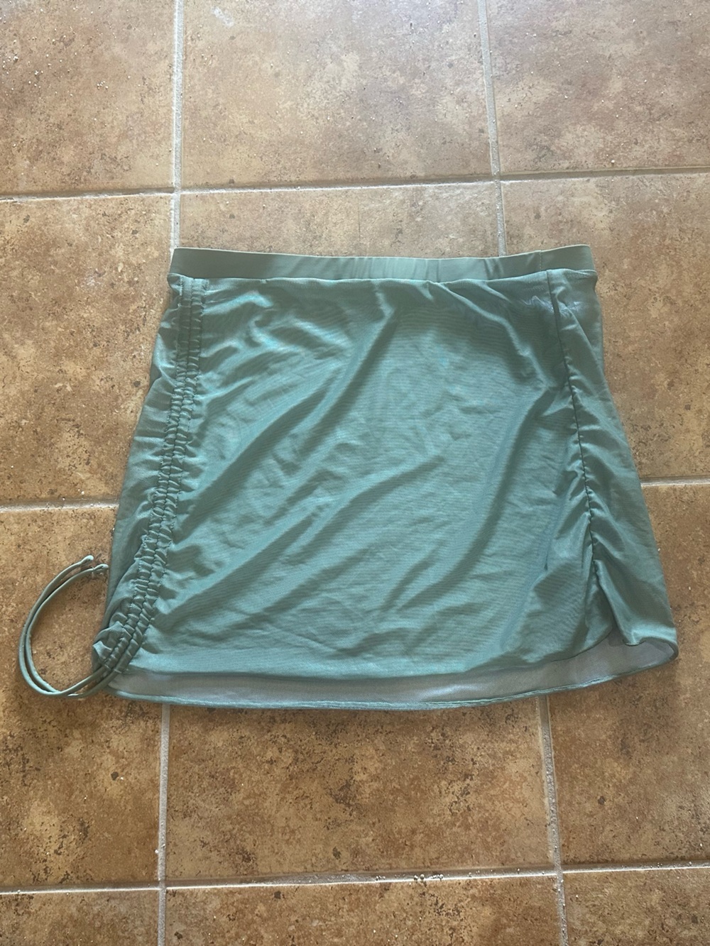 Green Drawstring Side Ruched Mesh Women's Skirt Coverup